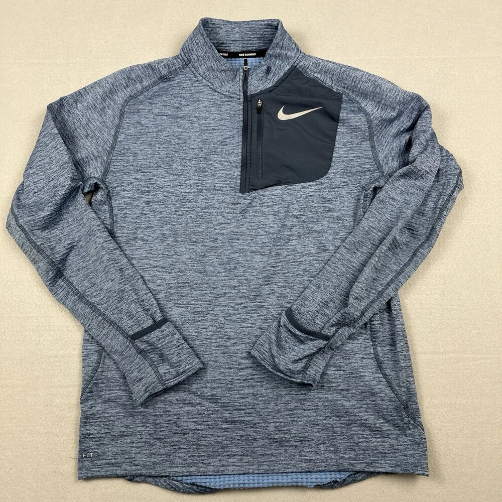 Nike Sweater Men Medium Blue Heather Running 1/4 Zip Pullover Reflective M
